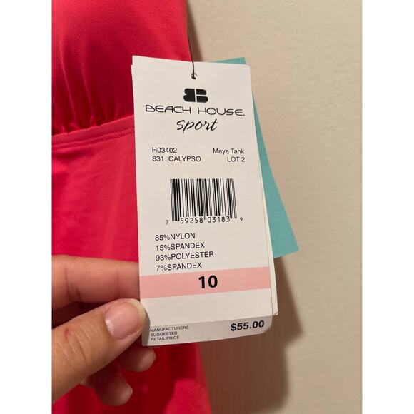 Beach House Sport Maya Tank in Calypso Racer Back Size 10 NWT Ruched Extra Long - Picture 6 of 10
